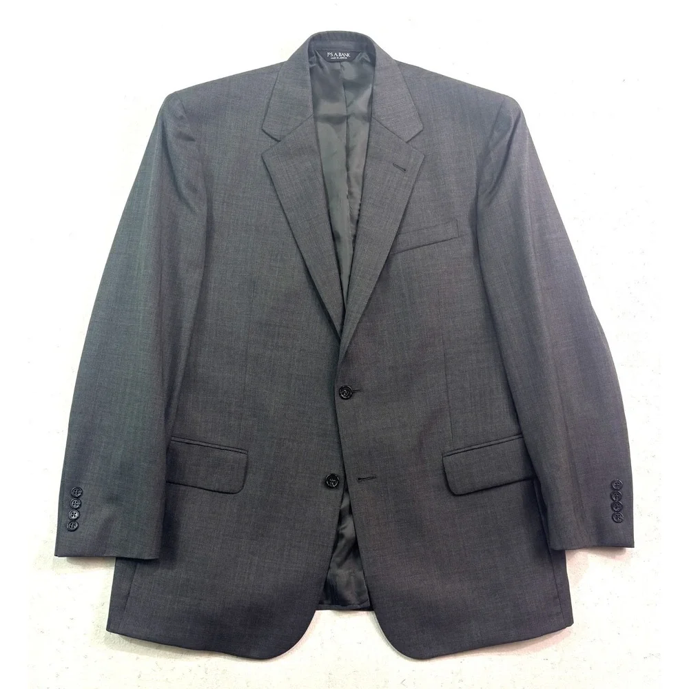 Jos A Bank 43 R 37x30 gray herringbone 2pc Pant‎ Suit Signature Collection Wool